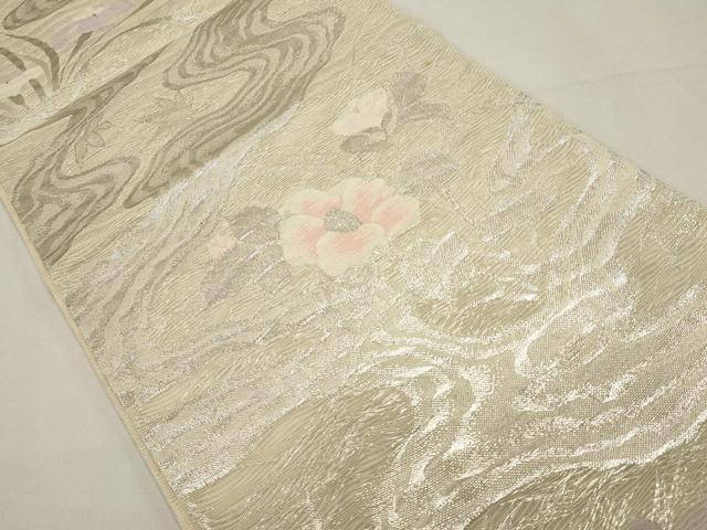 平和屋着物＊夏物　六通柄袋帯　流水草花文　銀糸　正絹　逸品　DABH1632cd
