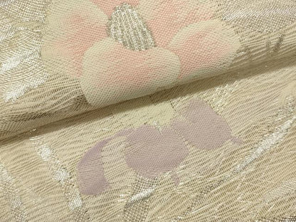 平和屋着物＊夏物　六通柄袋帯　流水草花文　銀糸　正絹　逸品　DABH1632cd