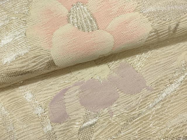 平和屋着物＊夏物　六通柄袋帯　流水草花文　銀糸　正絹　逸品　DABH1632cd