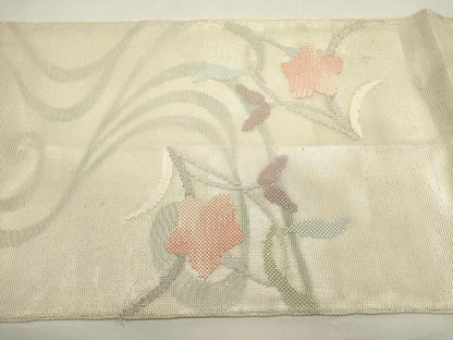 平和屋着物＊夏物　太鼓柄袋帯　流水草花文　正絹　逸品　DABH1634cd