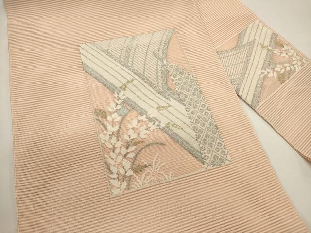 平和屋着物＊夏物　絽綴れ　九寸名古屋帯　色紙花文　金銀糸　正絹　逸品　DABH1642cd
