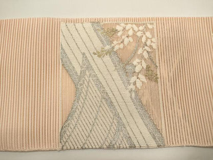 平和屋着物＊夏物　絽綴れ　九寸名古屋帯　色紙花文　金銀糸　正絹　逸品　DABH1642cd