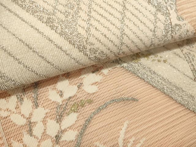 平和屋着物＊夏物　絽綴れ　九寸名古屋帯　色紙花文　金銀糸　正絹　逸品　DABH1642cd