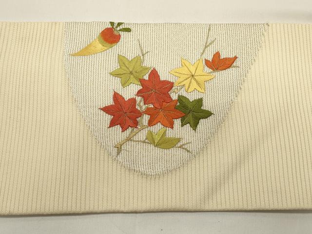 平和屋着物＊夏物　九寸名古屋帯　駒刺繍　宝尽くし花文　銀糸　正絹　逸品　DABH1643cd
