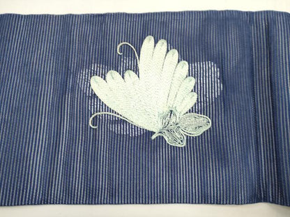 平和屋着物＊夏物　九寸名古屋帯　総刺繍　花蝶文　銀糸　正絹　逸品　DABH1649cd