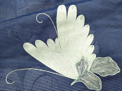 平和屋着物＊夏物　九寸名古屋帯　総刺繍　花蝶文　銀糸　正絹　逸品　DABH1649cd