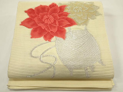 平和屋着物＊夏物　八寸名古屋帯　絽綴れ　糸巻花文　金銀糸　DABH1653cd