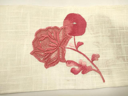 平和屋着物＊夏物　八寸名古屋帯　総刺繍　枝花文　DABH1654cd
