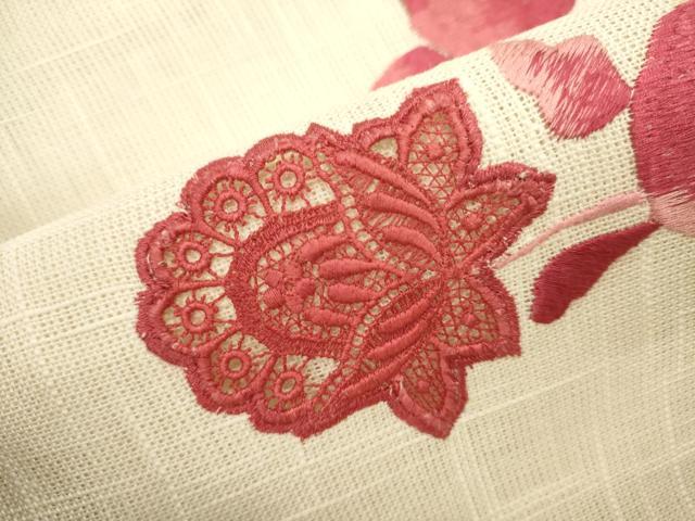 平和屋着物＊夏物　八寸名古屋帯　総刺繍　枝花文　DABH1654cd
