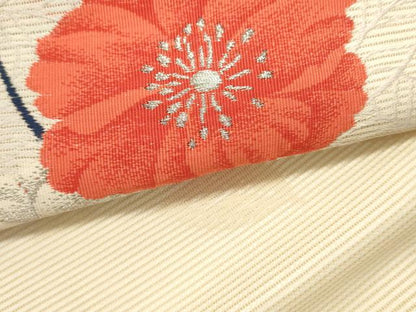 平和屋着物＊夏物　九寸名古屋帯　草花文　金銀糸　正絹　逸品　DABH1656cd