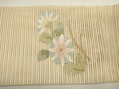 平和屋着物＊夏物　八寸名古屋帯　絽綴れ　草花文　朝顔　金糸　正絹　逸品　DABH1657cd