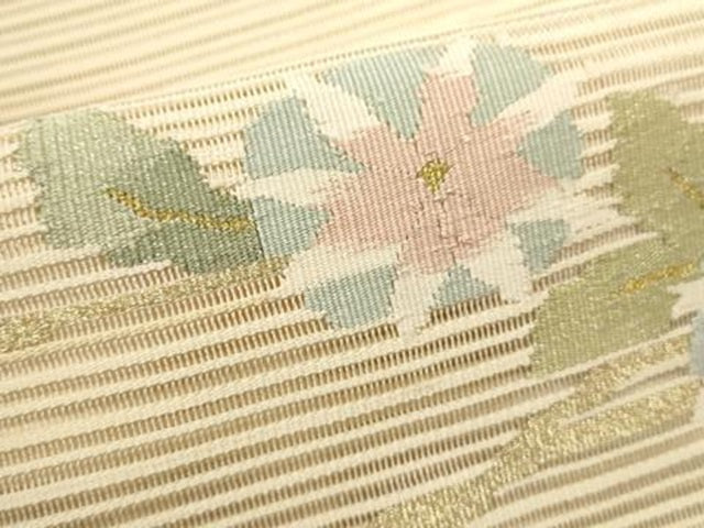平和屋着物＊夏物　八寸名古屋帯　絽綴れ　草花文　朝顔　金糸　正絹　逸品　DABH1657cd