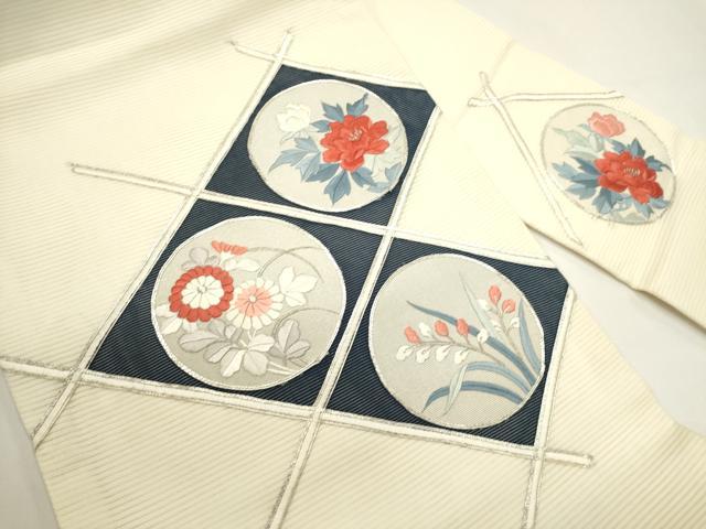 平和屋着物＊夏物　九寸名古屋帯　駒刺繍　花丸文　正絹　逸品　DABH1658cd