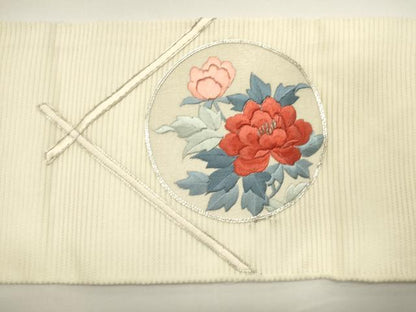 平和屋着物＊夏物　九寸名古屋帯　駒刺繍　花丸文　正絹　逸品　DABH1658cd