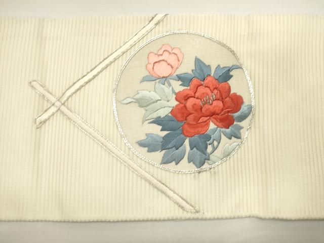 平和屋着物＊夏物　九寸名古屋帯　駒刺繍　花丸文　正絹　逸品　DABH1658cd