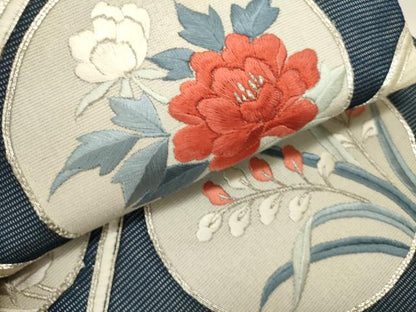 平和屋着物＊夏物　九寸名古屋帯　駒刺繍　花丸文　正絹　逸品　DABH1658cd