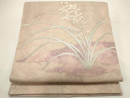 平和屋着物＊夏物　九寸開き名古屋帯　草花文　蘭　金銀糸　正絹　逸品　DABH1659cd