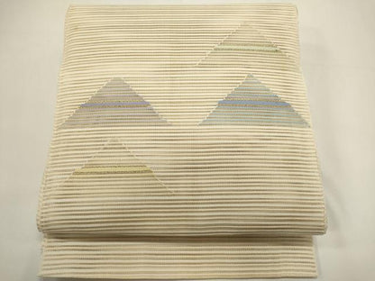 平和屋着物＊夏物　八寸名古屋帯　絽綴れ　幾何学文　金糸　正絹　逸品　DABH1662cd