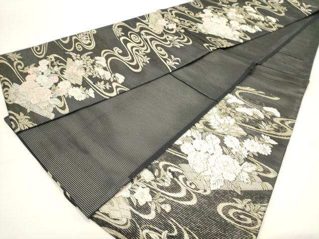 平和屋着物＊夏物　六通柄袋帯　唐織　流水花筏文　黒地　金糸　正絹　逸品　DABH1664cd
