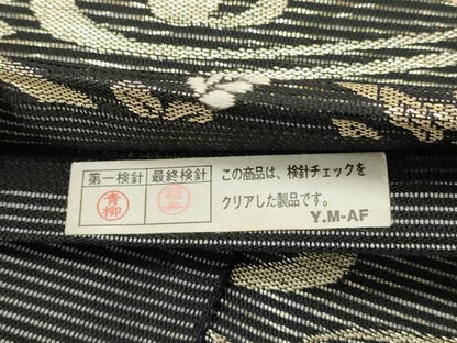 平和屋着物＊夏物　六通柄袋帯　唐織　流水花筏文　黒地　金糸　正絹　逸品　DABH1664cd