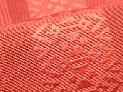 平和屋着物＊夏物　本場筑前博多織　八寸名古屋帯　紗献上　紅赤色　正絹　逸品　DABH1671cd