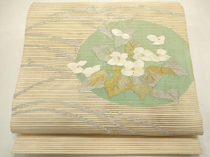 平和屋着物＊夏物　八寸名古屋帯　絽綴れ　草花文　金銀糸　正絹　逸品　DABH1674cd