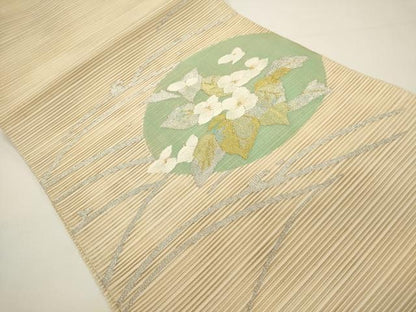 平和屋着物＊夏物　八寸名古屋帯　絽綴れ　草花文　金銀糸　正絹　逸品　DABH1674cd