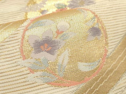 平和屋着物＊夏物　六通柄袋帯　流水花丸文　金銀糸　正絹　逸品　DABH1678cd