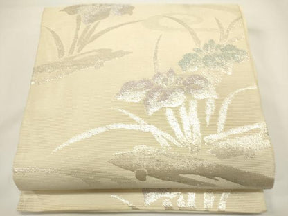 平和屋着物＊夏物　六通柄袋帯　草花文　銀糸　正絹　逸品　DABH1679cd