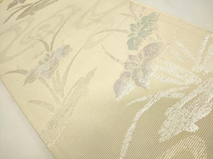 平和屋着物＊夏物　六通柄袋帯　草花文　銀糸　正絹　逸品　DABH1679cd