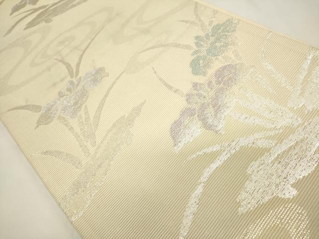 平和屋着物＊夏物　六通柄袋帯　草花文　銀糸　正絹　逸品　DABH1679cd