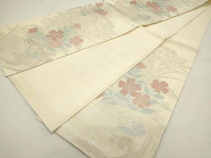 平和屋着物＊夏物　六通柄袋帯　流水花文　銀糸　正絹　逸品　DABH1680cd
