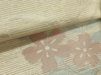 平和屋着物＊夏物　六通柄袋帯　流水花文　銀糸　正絹　逸品　DABH1680cd