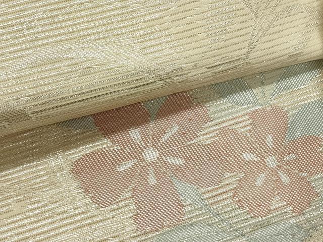 平和屋着物＊夏物　六通柄袋帯　流水花文　銀糸　正絹　逸品　DABH1680cd