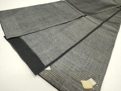 平和屋着物＊夏物　太鼓柄袋帯　すくい織　菱文　黒地　金銀糸　正絹　逸品　DABH1685cd