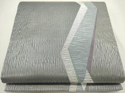 平和屋着物＊夏物　六通柄袋帯　櫛織　幾何学文　銀糸　正絹　逸品　DABH1687cd