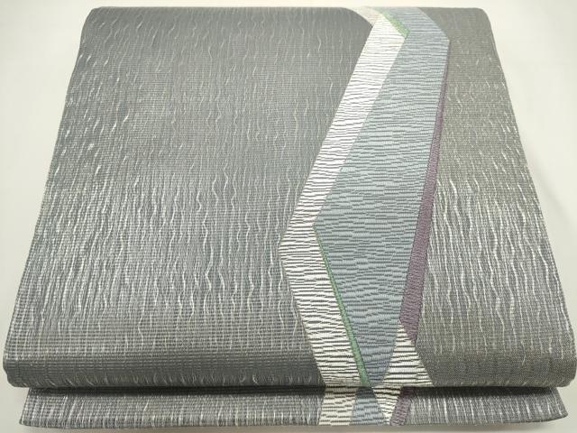 平和屋着物＊夏物　六通柄袋帯　櫛織　幾何学文　銀糸　正絹　逸品　DABH1687cd