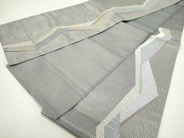 平和屋着物＊夏物　六通柄袋帯　櫛織　幾何学文　銀糸　正絹　逸品　DABH1687cd