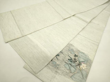 平和屋着物＊夏物　太鼓柄袋帯　すくい織　枝花文　金銀糸　正絹　逸品　DABH1690cd
