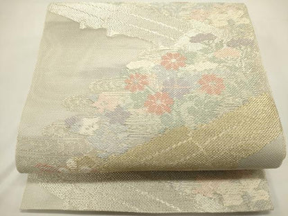 平和屋着物＊夏物　六通柄袋帯　草花文　金銀糸　正絹　逸品　DABH1692cd