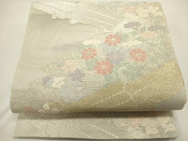 平和屋着物＊夏物　六通柄袋帯　草花文　金銀糸　正絹　逸品　DABH1692cd