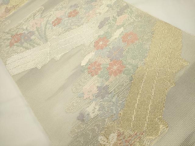 平和屋着物＊夏物　六通柄袋帯　草花文　金銀糸　正絹　逸品　DABH1692cd