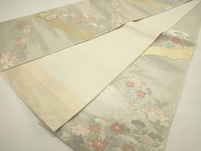 平和屋着物＊夏物　六通柄袋帯　草花文　金銀糸　正絹　逸品　DABH1692cd