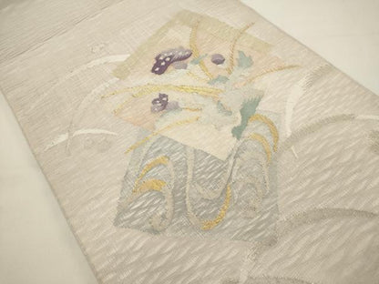 平和屋着物＊夏物　太鼓柄袋帯　すくい織　色紙重ね花文　金銀糸　正絹　逸品　DABH1693cd