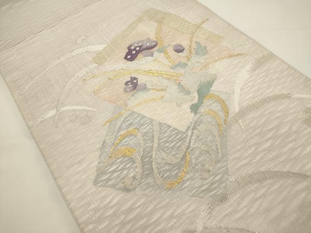 平和屋着物＊夏物　太鼓柄袋帯　すくい織　色紙重ね花文　金銀糸　正絹　逸品　DABH1693cd
