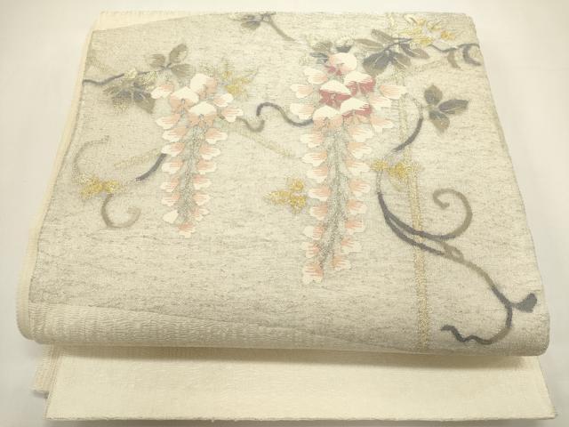平和屋着物＊夏物　太鼓柄袋帯　すくい織　藤花房　金銀糸　正絹　逸品　DABH1697cd