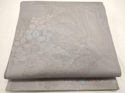 平和屋着物＊夏物　六通柄袋帯　草葉文　銀糸　正絹　逸品　DABH1698cd