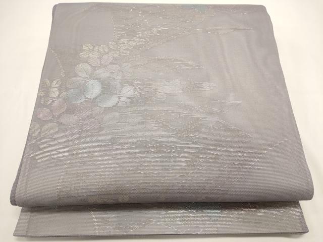 平和屋着物＊夏物　六通柄袋帯　草葉文　銀糸　正絹　逸品　DABH1698cd