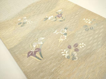 平和屋着物＊夏物　太鼓柄袋帯　すくい織　草花文　金銀糸　正絹　逸品　DABH1699cd