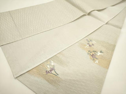 平和屋着物＊夏物　太鼓柄袋帯　すくい織　草花文　金銀糸　正絹　逸品　DABH1699cd